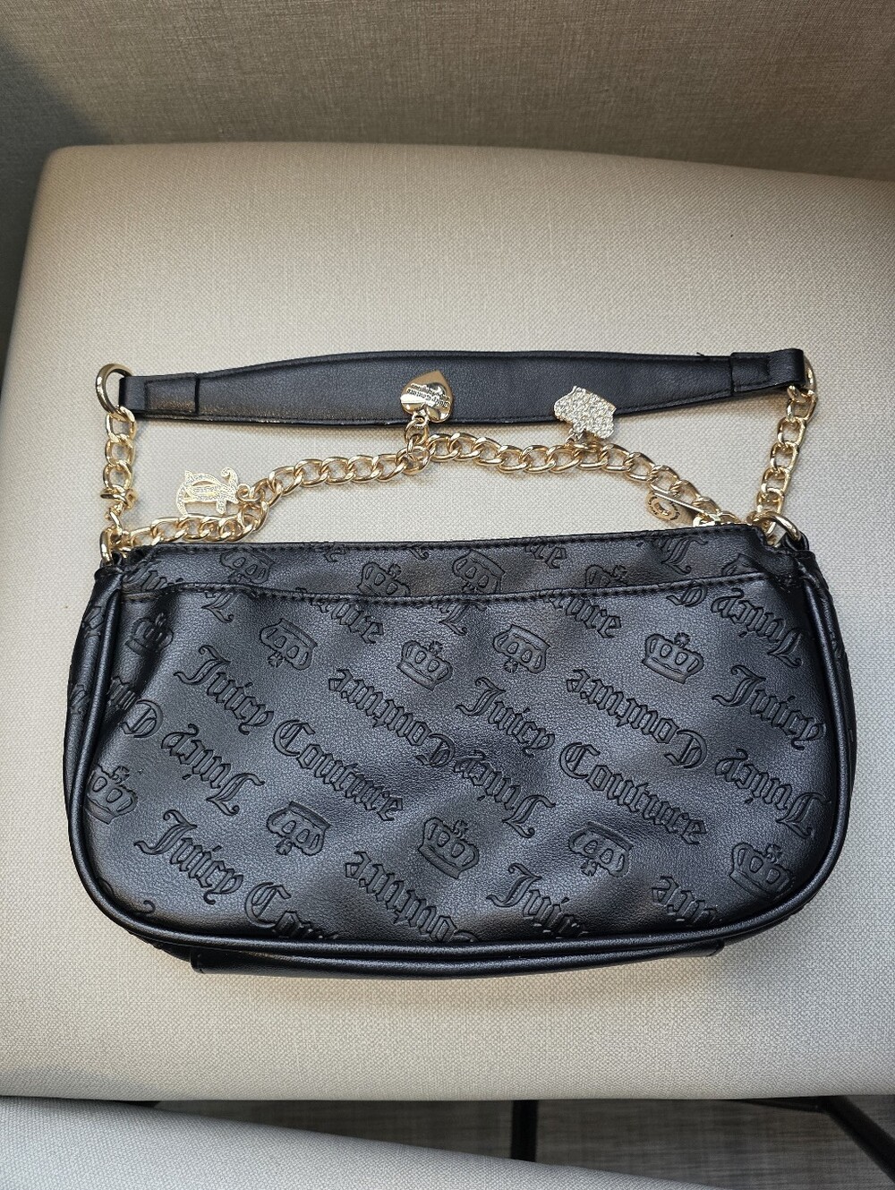 Juicy Couture Black Shoulder Bag Brand New Logo Chain - Picture 3 of 4
